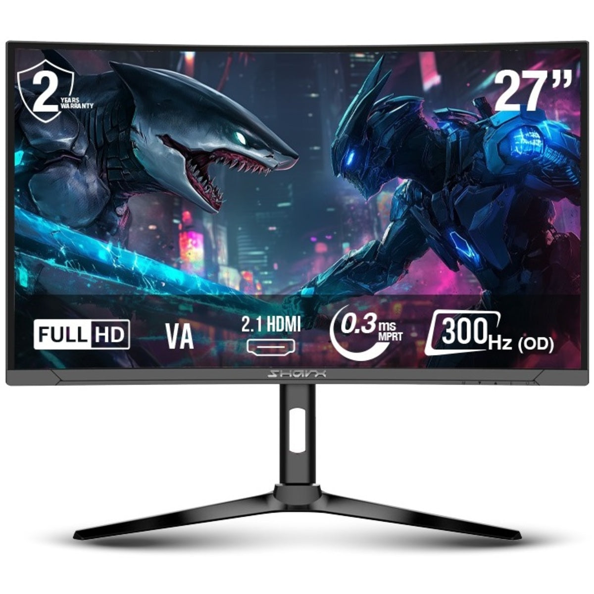 Sharx Jaws 27F300VC ,FHD 1080 ,0.3ms Response Time ,300Hz refresh rate, HDMI 2.1, VA Curved Gaming Monitor