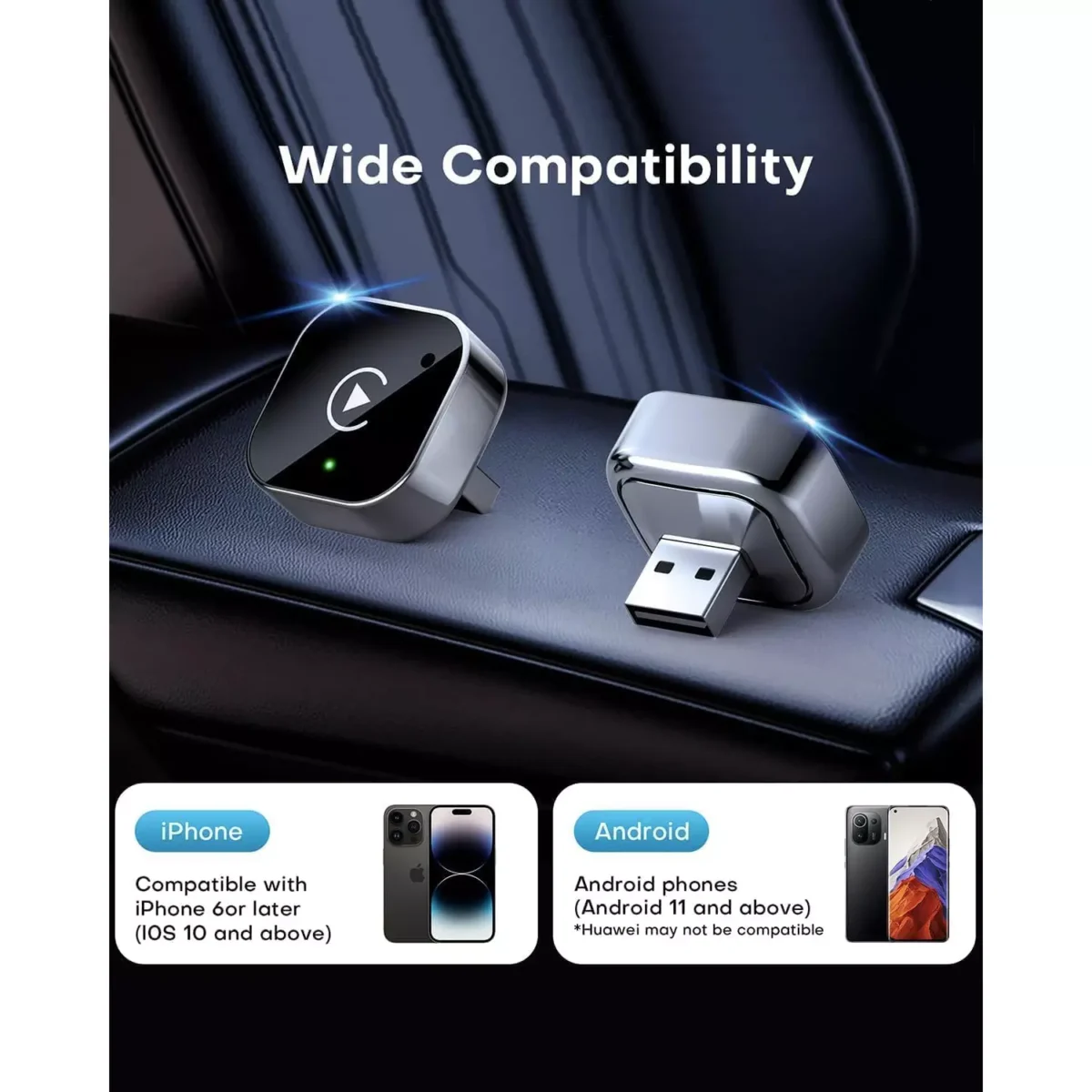 CarPlay 2 in 1 Wired To Wireless Android Auto Dongle (USB-C Adapter Included)