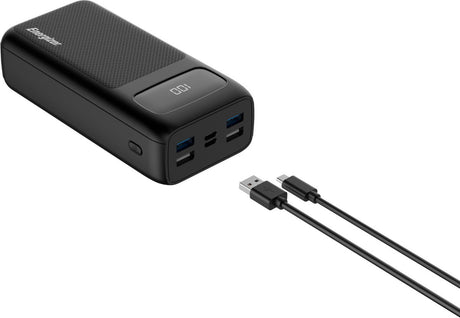 باور بانك إنرجايزر ألتيميت 30000 مللي أمبير، 22.5 وات، مخرج ثلاثي، مع مخرج USB-C لتوصيل الطاقة والشحن السريع، مؤشر LED مزدوج، مؤشر LCD، أسود