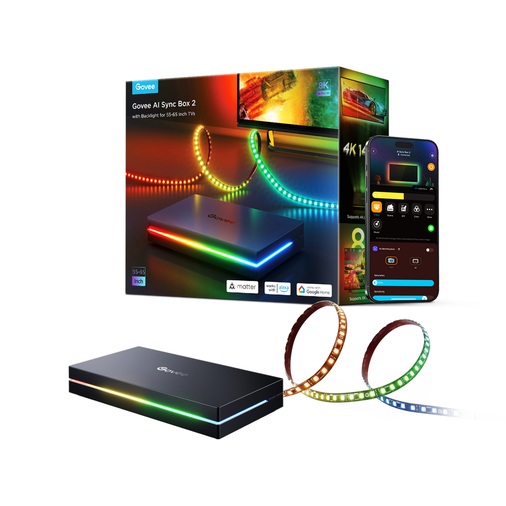 طقم جوفيGovee AI Sync Box Kit 2 لأجهزة التلفزيون مقاس ٥٥ إلى ٦٥ بوصة - إتش ٨٦٠٤ بي ١٢