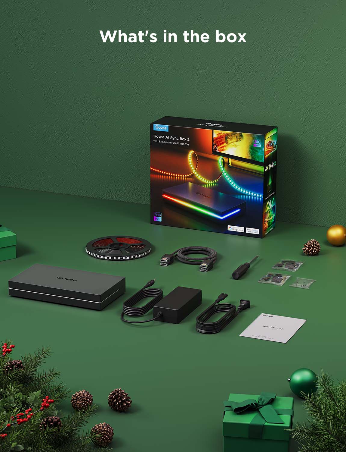 جهاز Govee AI Sync Box 2 لتلفزيونات مقاس 55–65 بوصة – الموديل: H8604B12