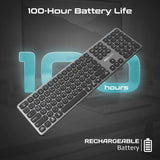 Promate ProKeys-X2 EN/AR Full-Size Triple-Mode Slim Wireless Keyboard w/ Scissor Keys, & Multi-Device Connectivity - Black