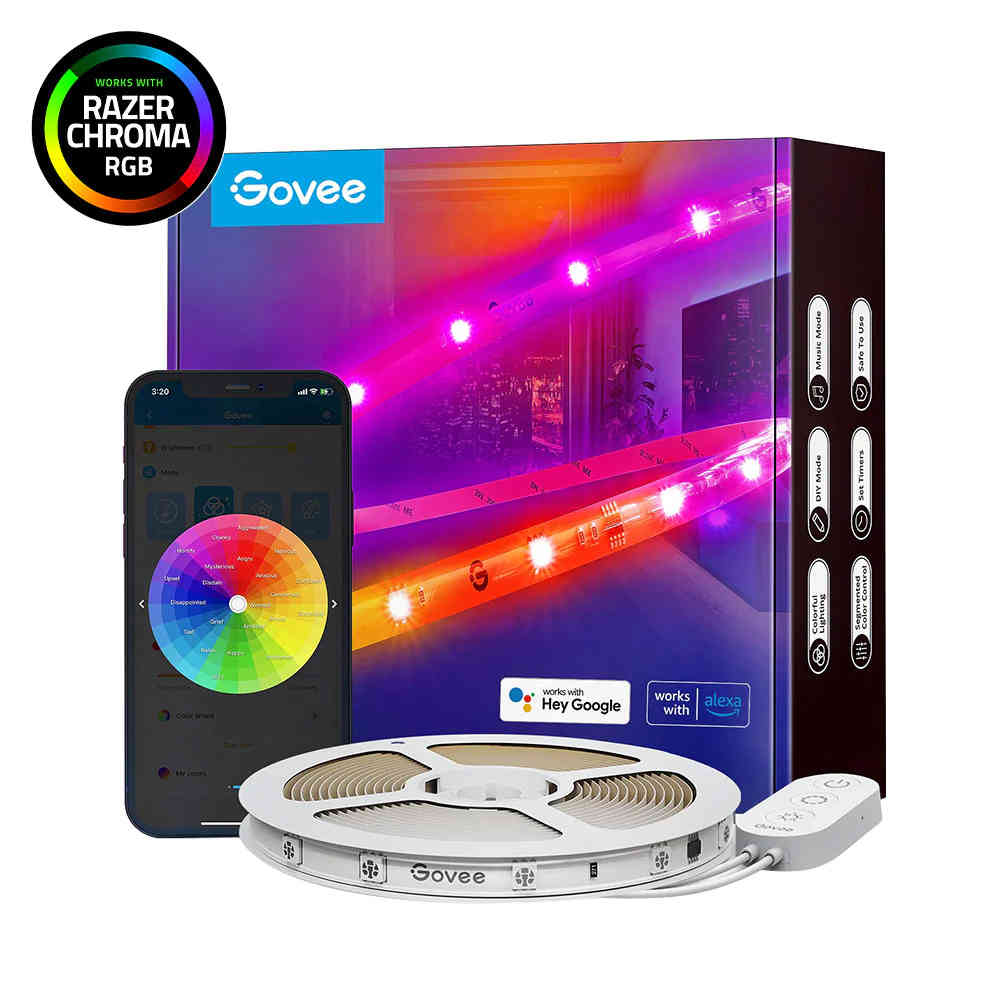 Govee RGBIC Wi-Fi + Bluetooth LED Strip Lights With Protective Coating (5M) - H619A