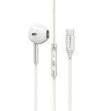 Promate Laxi-M.White High Fidelity USB-C ENC Mono Wired Earphone In-Line Microphone & Volume Controls - White