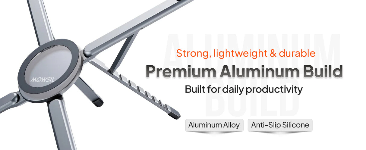Mowsil 3-in-1 Magnetic Universal Laptop, Tablet & Phone Stand with Foldable aluminum alloy Desktop Holder, Adjustable Heights & Viewing Angles for MacBook, iPad, iPhone, Surface & More