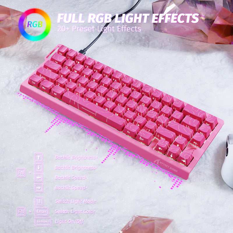 لوحة مفاتيح ATTACK SHARK X68 السلكية 60% HE Rapid Trigger بسرعة 8KHz (مفاتيح مغناطيسية) - Pink Contours Pattern Shine