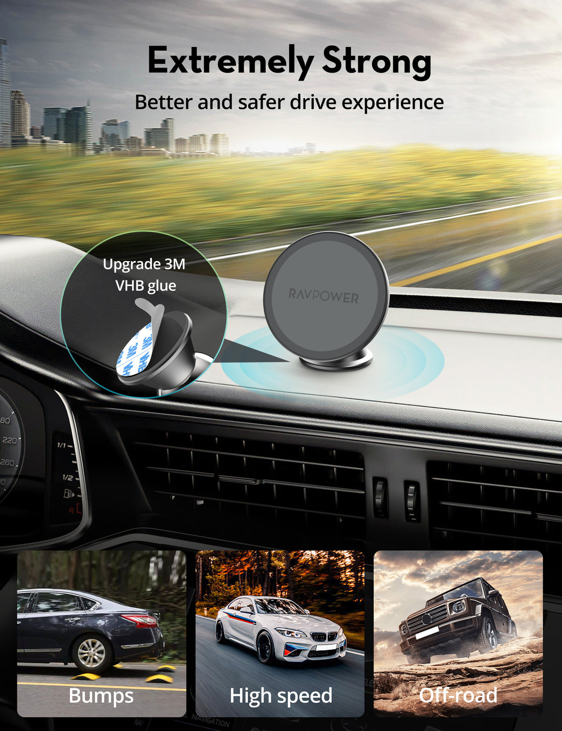 RAVPower RP-SH1002 Magnetic Car Phone Mount BLACK - RP-SH1002