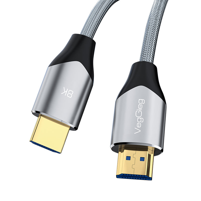 VegGieg 8K 60Hz 4K 120Hz 48Gbps HDR ARC HDCP Braided Grey Metal M/M HDMI 2.1 Cable