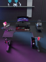 Gamax P203 RGB Carbon Fiber Gaming Workstation Desk with Multi-Level Shelves & Mousepad 160x100x74 cm - Black (Installation Not Included)