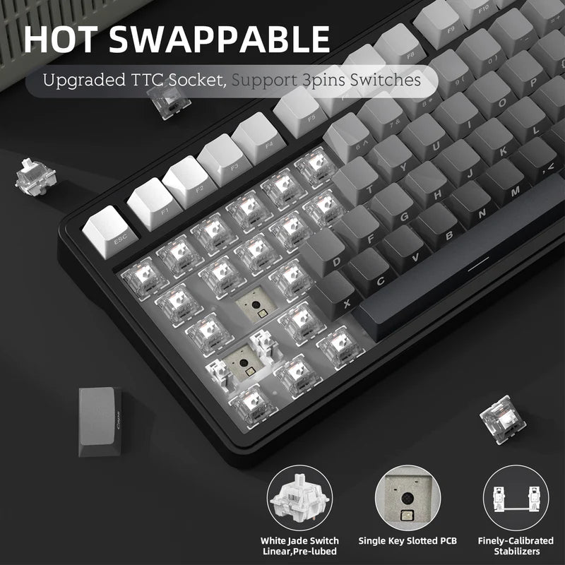 لوحة مفاتيح ميكانيكية ATTACK SHARK X85 بتصميم 75% مع اتصال Tri-Mode وتركيب Gasket-Mounted - Gradient Black White Jade Switch