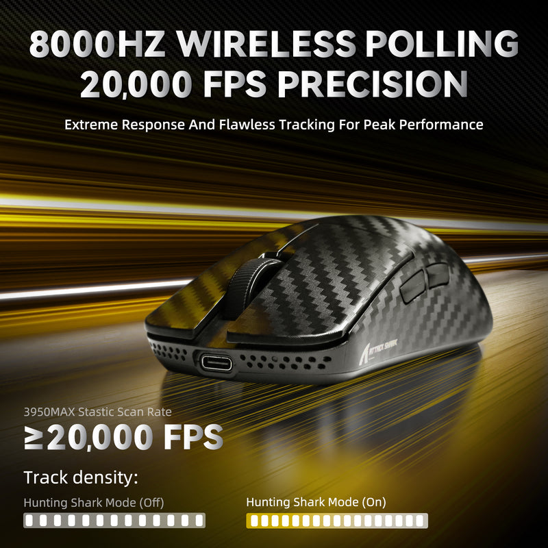 ATTACK SHARK R11 Ultra Carbon Fiber Wireless 8K Gaming Mouse (PAW3950MAX) up to 42000 DPI - Weave Black