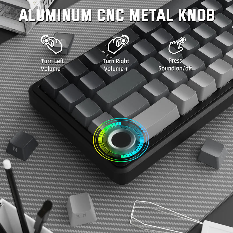لوحة مفاتيح ميكانيكية لاسلكية ATTACK SHARK X66 60% مع أغطية مفاتيح PBT مطبوعة جانبيًا - Gradient Black Moon Light