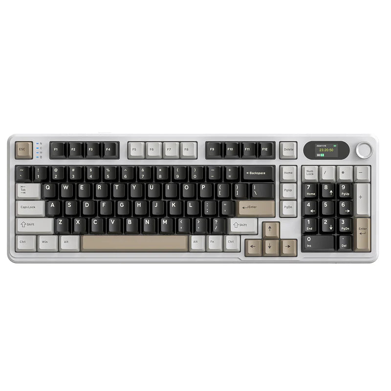 لوحة مفاتيح الألعاب ATTACK SHARK X98PRO بعدد 99 زرًا مع وضع اتصال ثلاثي، وشاشة عرض LED ملوّنة، ولوحة أرقام مدمجة - Cheese White Blueberry Switch