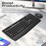 Promate ProCombo-14 English/Arabic Wireless Keyboard and Mouse Combo, 2.4GHz Wireless with Built-In Palm Rest, Multi-Grip 1200 DPI Mouse, Nano USB Receiver - Black