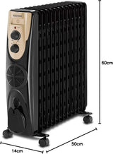 Wansa 13 Fin Oil Heater, 2500W, CY-C01F-13-28 - Black