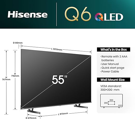 Hisense 55 Inch E7N QLED 4K VIDAA Smart TV, 60Hz, 55E7N