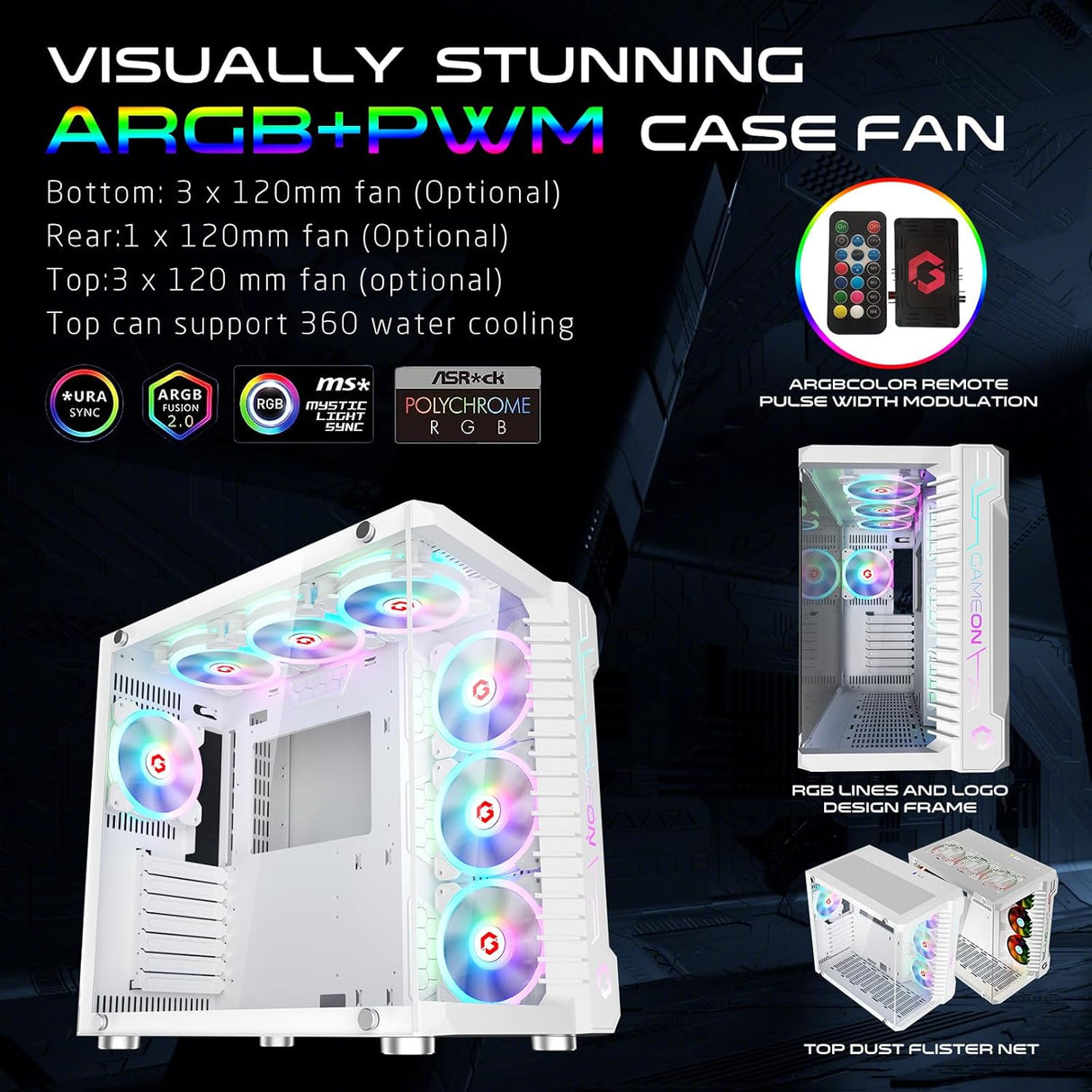 GameOn Emperor Arctic || Series 7FAN Mid Tower Gaming Case - White