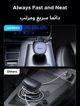 يوجرين شاحن سيارة سريع بقدرة خمسة وسبعين واط مع كابل قابل للسحب من نوع سي ومنفذ إضافي، لون رمادي فضائي