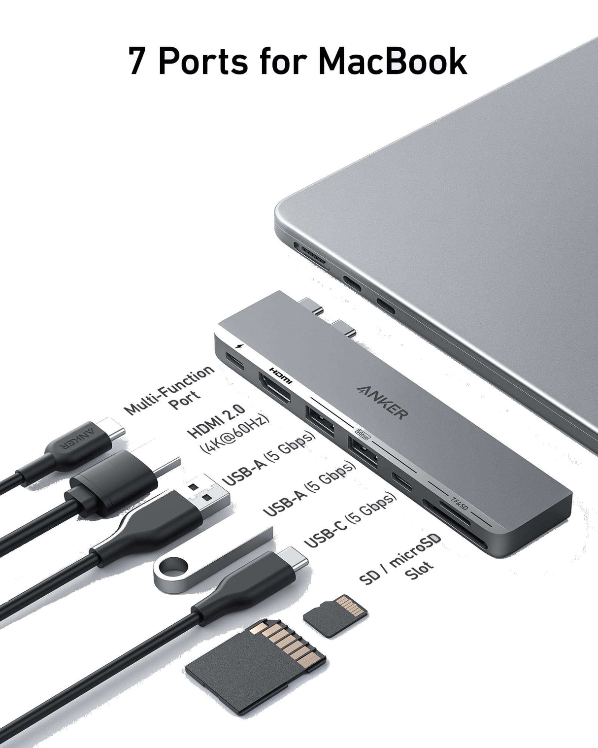 موزع انكر 547 USB-C (7 في 2، لجهاز ماك بوك) - فضي A8354HA1