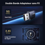 محول UGREEN AX900 USB WiFi 6 ثنائي النطاق 5GHz و 2.4GHz (CM762 – 35264)