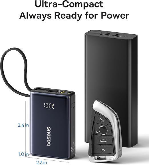 Baseus PicoGo Digital Display Power Bank with Built-in UBB-C Cable 10000mAh 45W - Cosmic Black