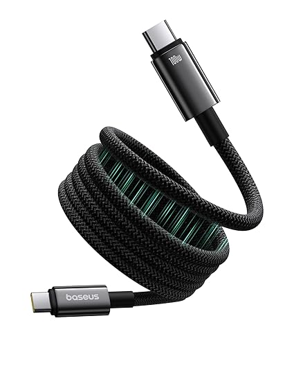 كابل Baseus Tungsten Gold الشحن المغناطيسي USB-C إلى USB-C 100 واط 1 متر - أسود