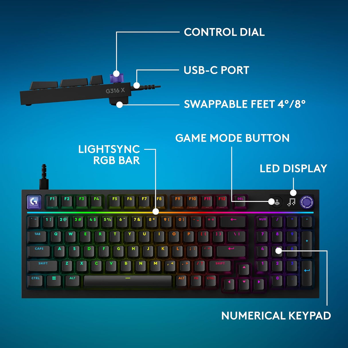 لوحة مفاتيح الألعاب الميكانيكية السلكية  لوجيتك G316 X 98%  بمفاتيح لمسية وتصميم أمريكي - أسود