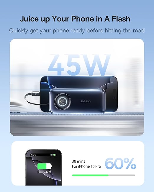 Baseus EnerCore CR11 Power Bank with Retractable Cable 10000mAh 45W - Cosmic Black