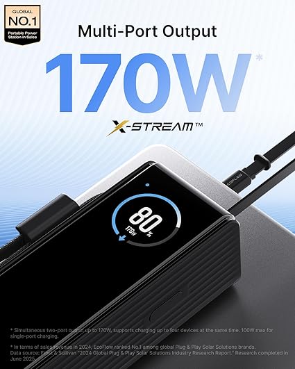 EcoFlow RAPID Power Bank (25,000mAh, 170W, 100W Built-In and Retractable Cables) - Black