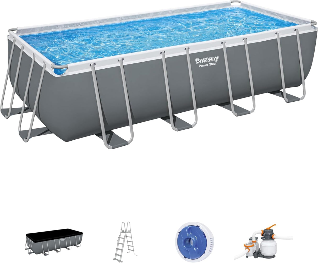 BESTWAY 5.49M X 2.74M X 1.32M RECTANGULAR POOL SET (Contents:Pool, Sand Filter Pump(220-240V), Safety Ladder, Cover, Chemconnect Dispenser)  5619Q (Installation Not Included)