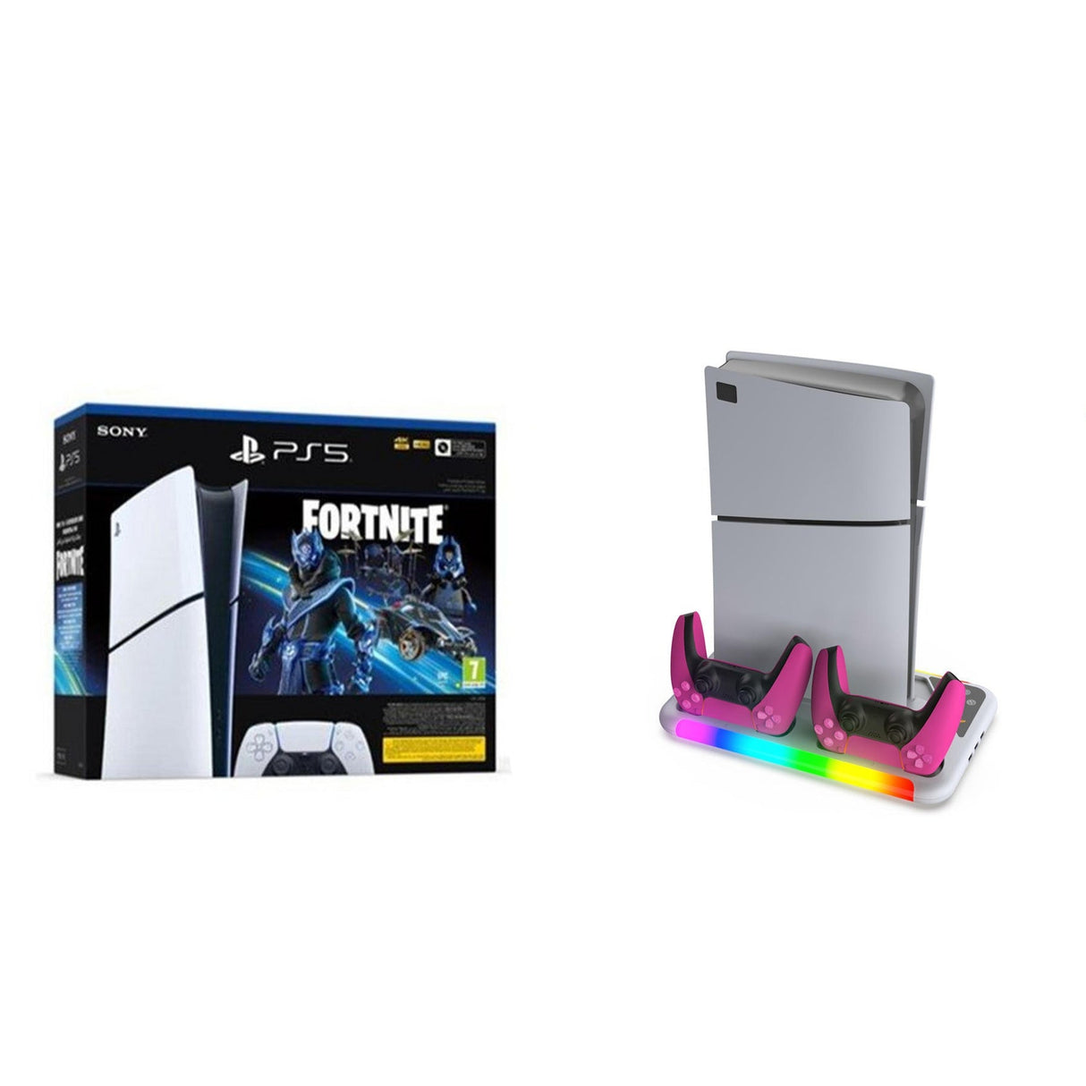 Bundle:PS5 Slim Console Digital Fortnite Cobalt + Dobe TP5-3557 Multifunctional Cooling Stand For PS5/PS5 Slim