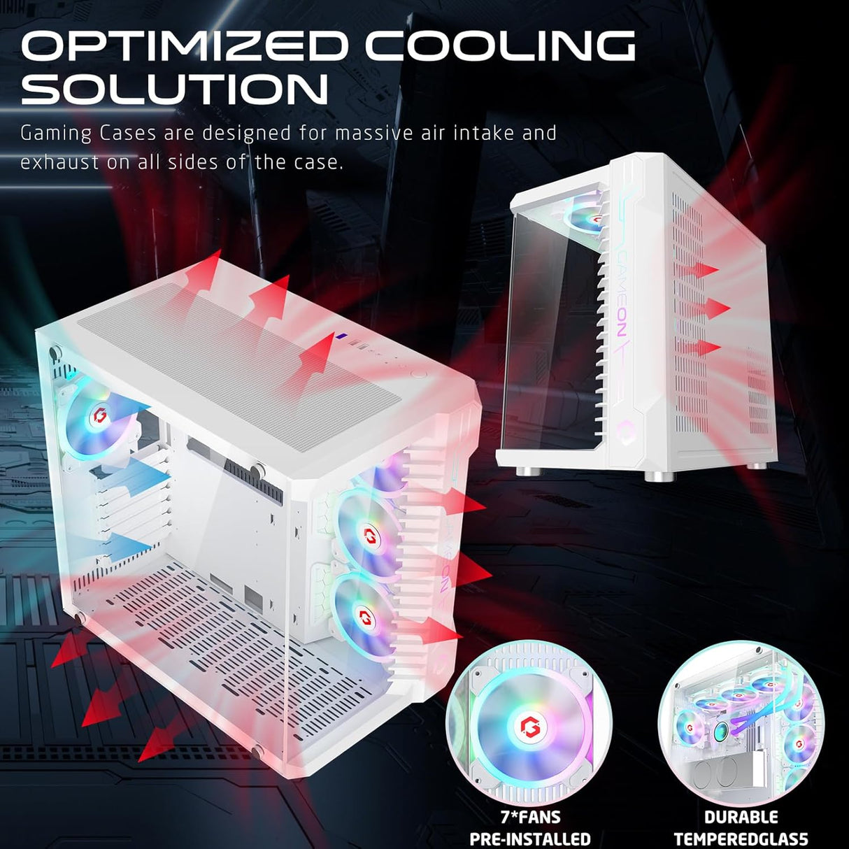 GameOn Emperor Arctic || Series 7FAN Mid Tower Gaming Case - White