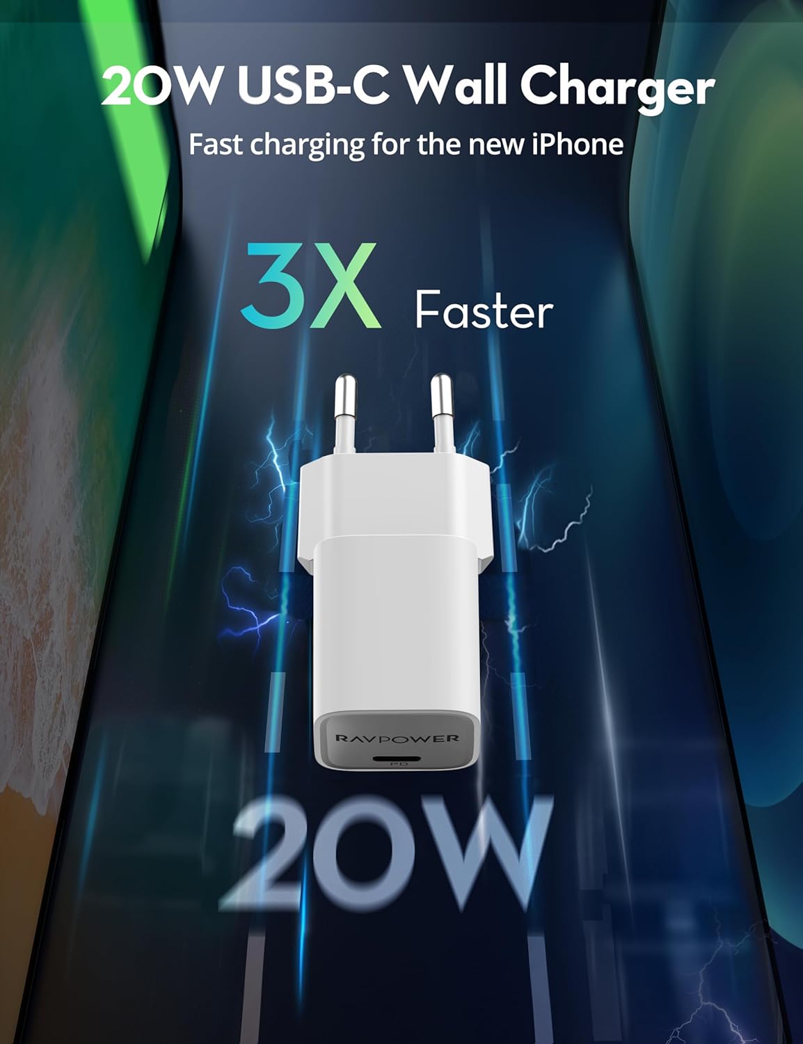 RAVPower RP-PC1055 Mini PD20W  GaN type C Charger White - RP-PC1055W