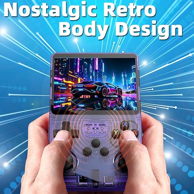 R36S Retro Handheld Video Game Console 3.5 Inch 64GB - Transparent Blue