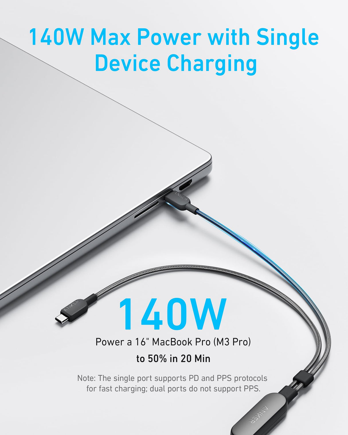 Anker 2-in-1 USB-C to USB-C Cable 140W (1.2m/4ft) A8895H11 - Black