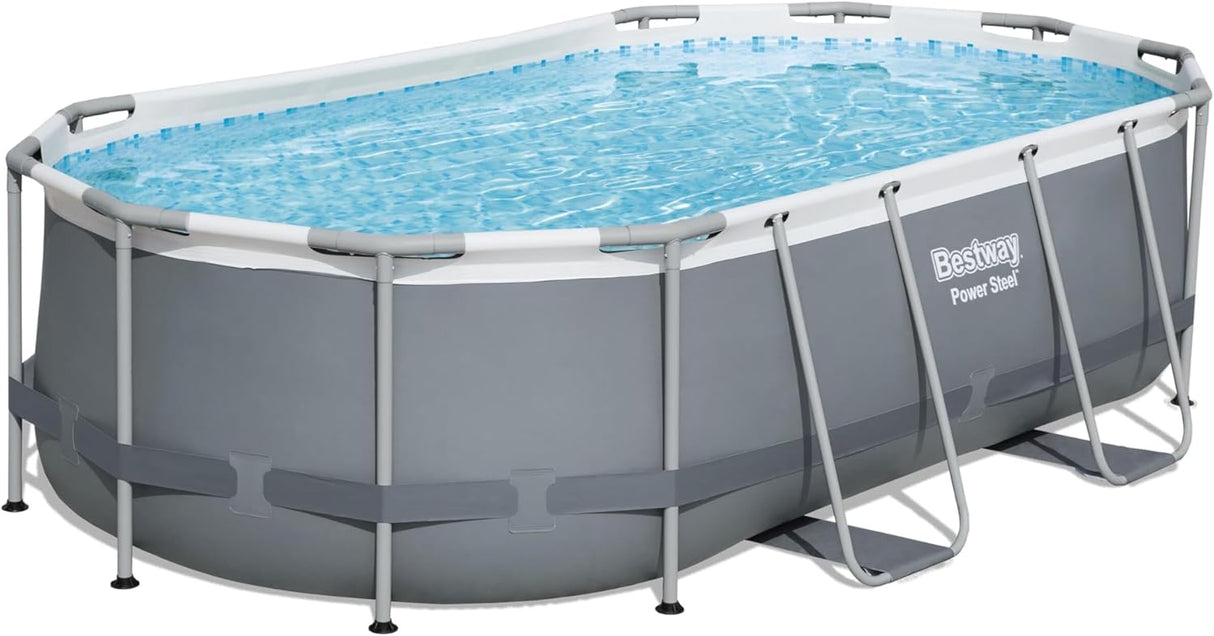 BESTWAY 4.27M X 2.50M X 1.00M OVAL POOL SET (Contents:One Pool, Filter Pump(220-240V), Ladder, ChemConnect Dispenser, Compatible with Cartridge 58094(II)220-240V)  56620 (Installation Not Included)