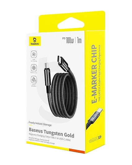 كابل Baseus Tungsten Gold الشحن المغناطيسي USB-C إلى USB-C 100 واط 1 متر - أسود