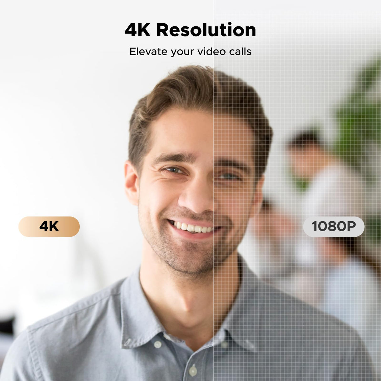 كاميرا ويب UGREEN بدقة 4K للكمبيوتر مع ميكروفون وغطاء خصوصية وزاوية تصوير 70° (CM831 – 65381)