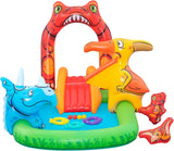 BESTWAY 2.41M X 1.40M X 1.37M JURASSIC SPLASH PLAY CENTER (1 pool, 3 fish shaped rings,1 triceratops ring target, 1 pteranodon ball catch, 1 pteranodon, 1 T-rex, 4 play balls, repair patch.) Age 2+ / 53160