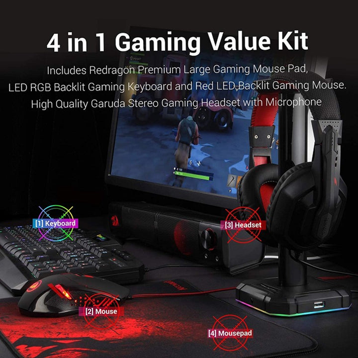 Redragon S101 PC Gaming Keyboard and Mouse Combo, Mousepad, Headset with Mic