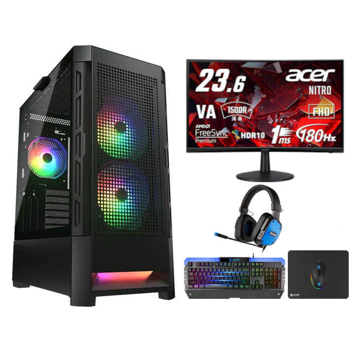 PC Gaming Intel Core i5-12400F, RTX 4060 , 16GB RAM with Acer Nitro ED240Q S 23.6-inch FHD180Hz Refresh Rate, 1ms Response Time, AMD FreeSync Curved Gaming Monitor - Black & Sades Gaming Combo Battle Ram