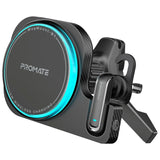 Promate 2-in-1 MagSafe Compatible 15W Wireless Car Charger with Built-in Wireless Mono ENC Earphone - Black