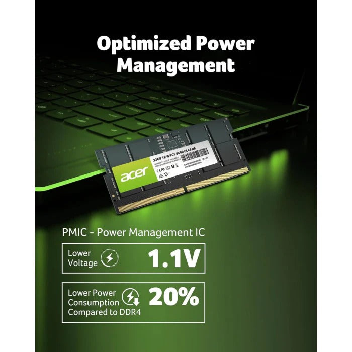 ذاكرة لابتوب Acer بسعة 32 GB DDR5 بسرعة 5600 MHz وتوقيت CL46