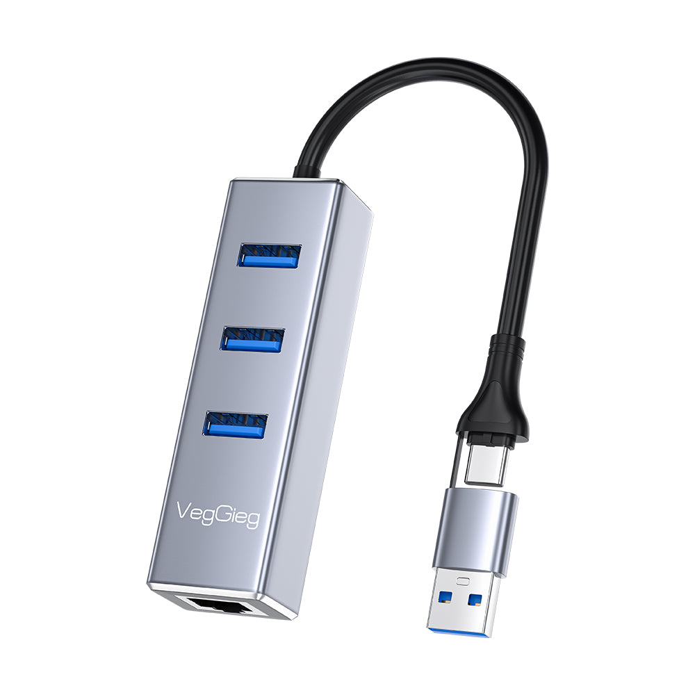 VegGieg USB/Type-C 3.0 2in1 Gigabit Lan Adapter with 3.0*3  HUB Model V-K310