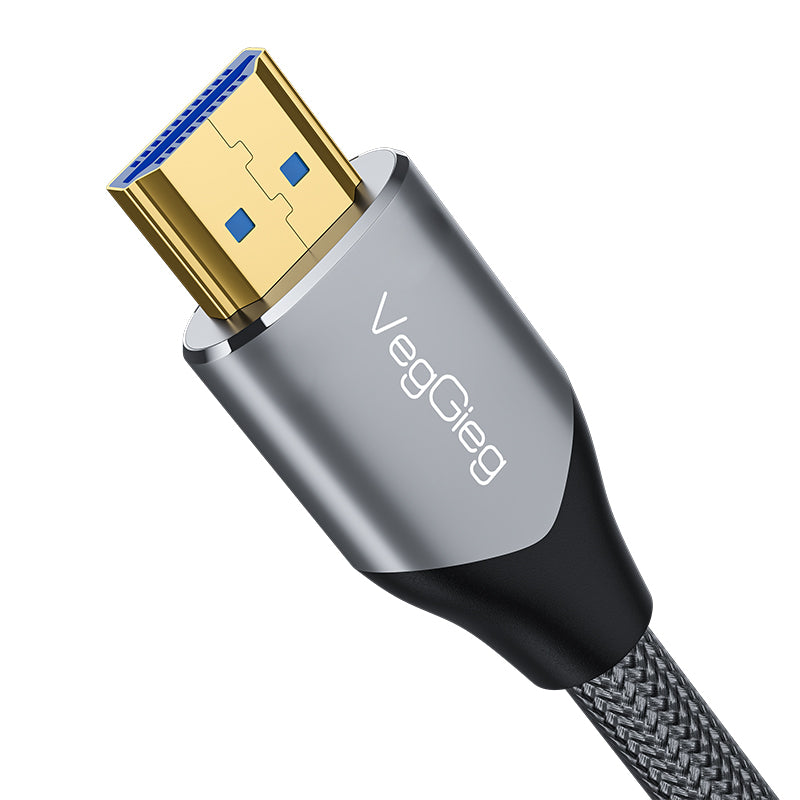 VegGieg 8K 60Hz 4K 120Hz 48Gbps HDR ARC HDCP Braided Grey Metal M/M HDMI 2.1 Cable
