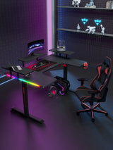 Gamax P203 RGB Carbon Fiber Gaming Workstation Desk with Multi-Level Shelves & Mousepad 160x100x74 cm - Black (Installation Not Included)