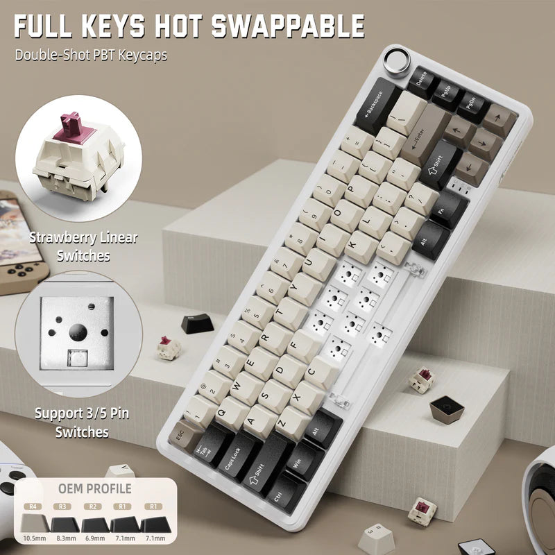 ATTACK SHARK X66 60% Wireless Mechanical Keyboard with Side Printed PBT Keycaps - Cheese White (Arabic)
