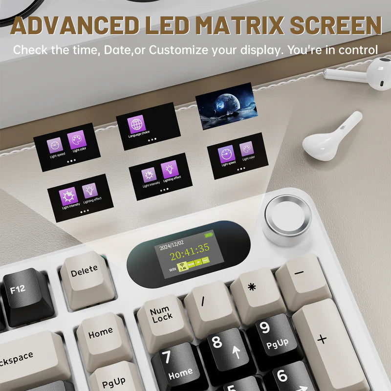 لوحة مفاتيح الألعاب ATTACK SHARK X98PRO بعدد 99 زرًا مع وضع اتصال ثلاثي، وشاشة عرض LED ملوّنة، ولوحة أرقام مدمجة - Cheese White Blueberry Switch