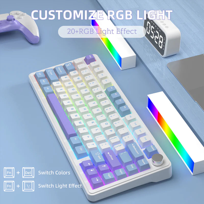 ATTACK SHARK X85 Tri-Mode 75% Gasket mounted Mechanical Keyboard - White Purple Jade Switch (Arabic)