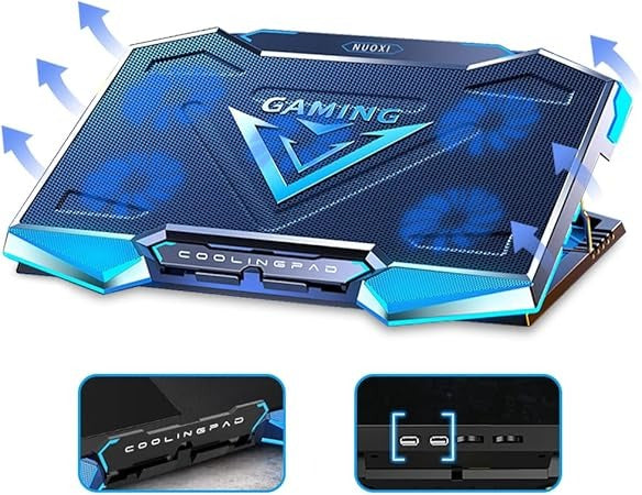 Game Cooling Pad Laptop Cooler with 5 Quiet Red LED Fans - Black/Blue